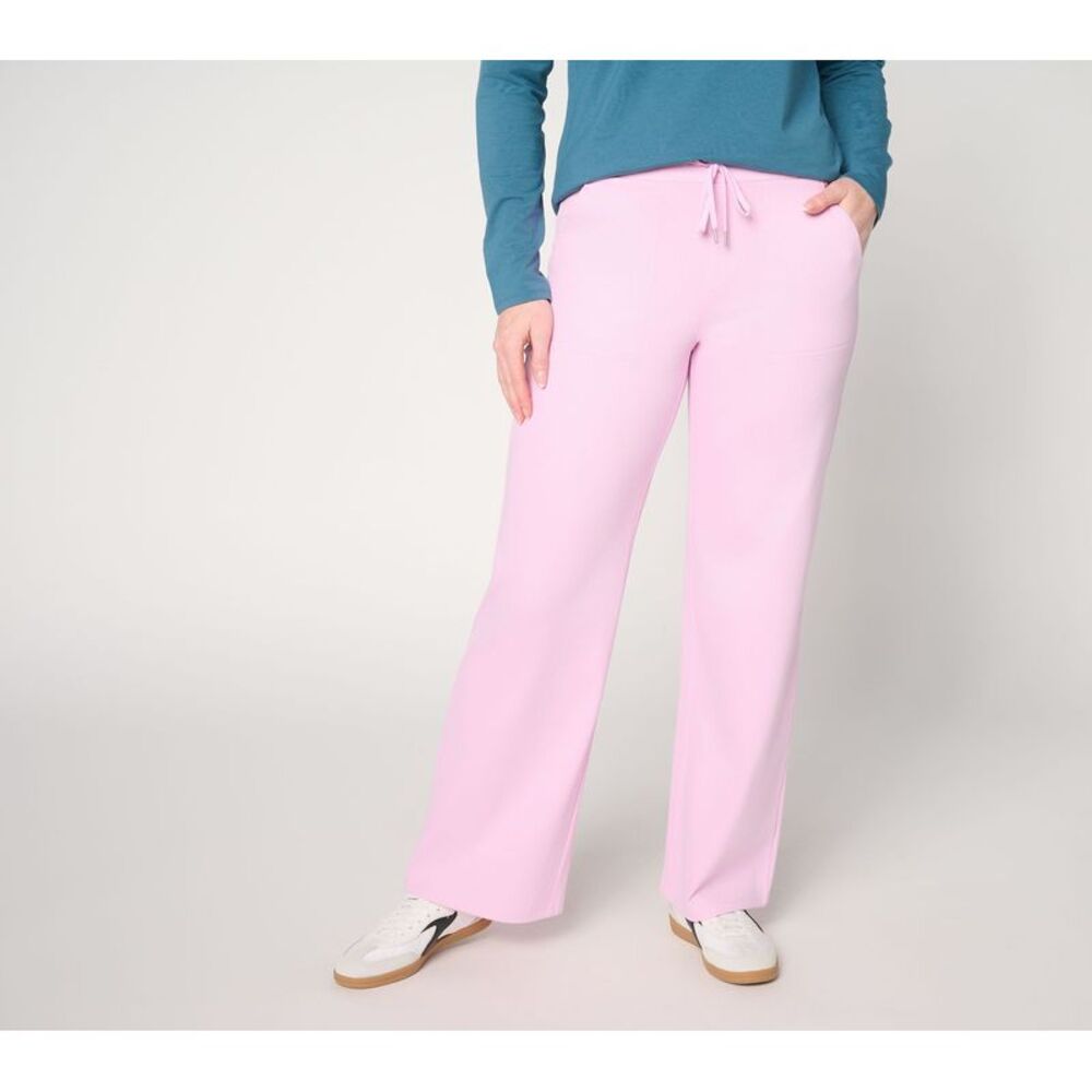 Liberare Women's Pants Sz L Denim & Co. Comfy Knit Air Wide-Leg Pink A636643